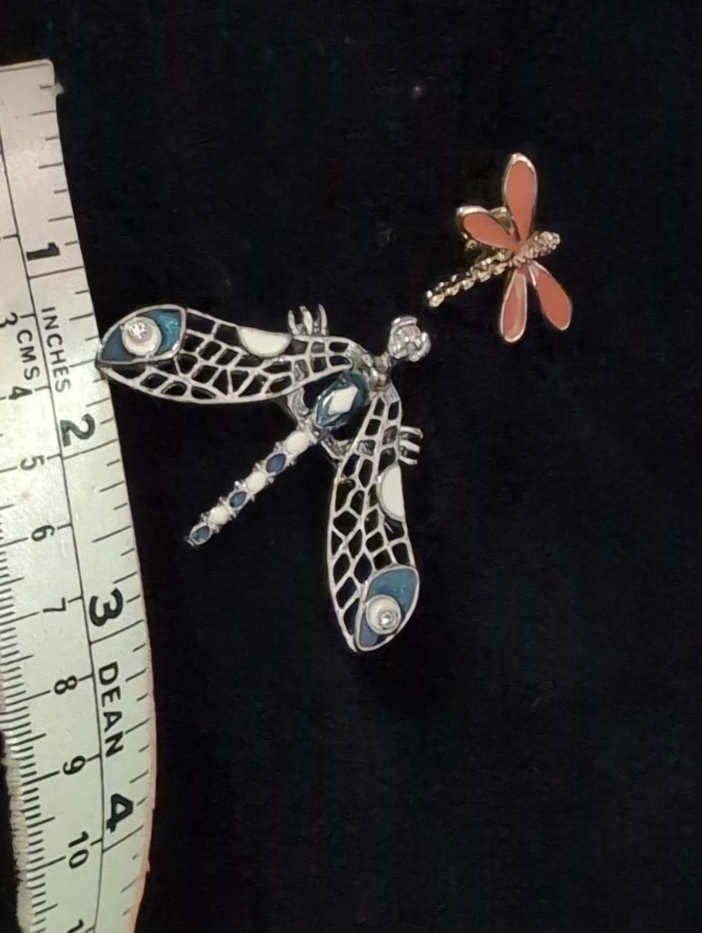 Silver-Tone Blue & Orange Dragonfly Pin Set
